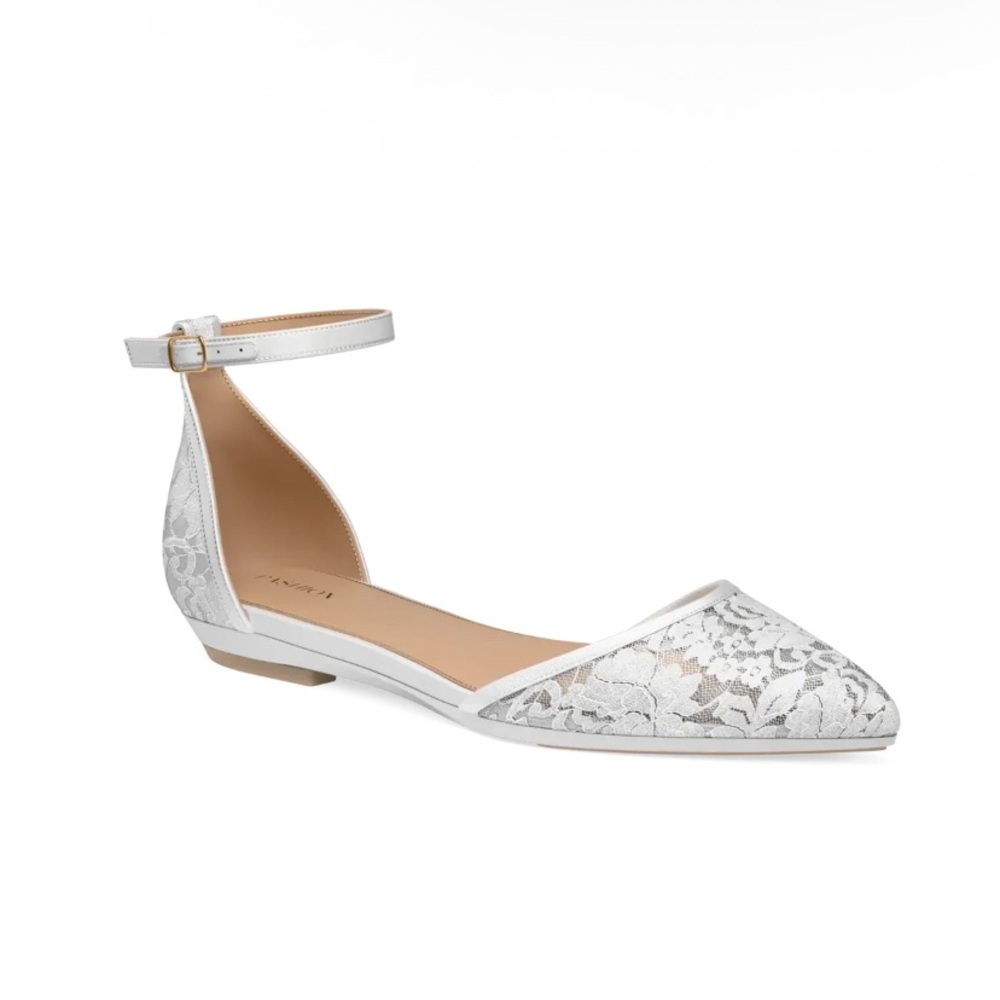 Pashion Footwear White Satin Lace D’Orsay